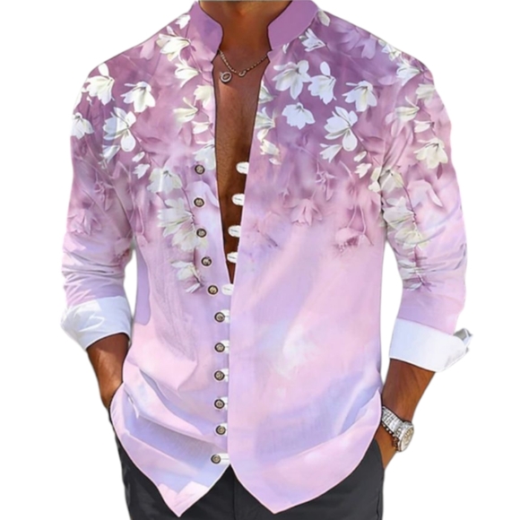 ouku Other - Purple and White Casual Button Down Shirt with Floral Pattern